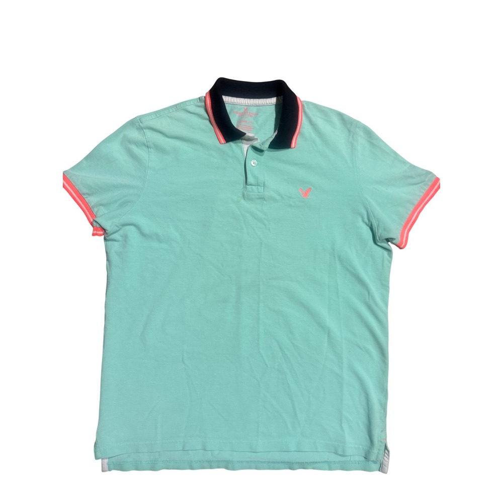 American Eagle Mens Classic Fit Polo Shirt Mint Green Orange XL Short Sleeve‎